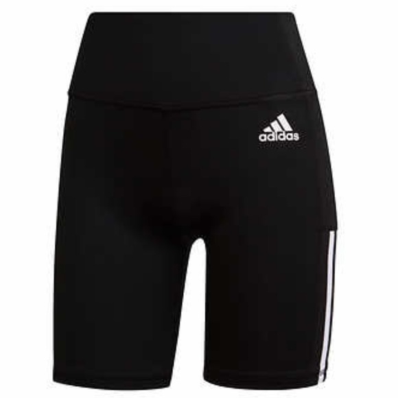 Adidas Women’s High Rise Workout Shorts 3 Stripe Aeoroready Black Bike NEW - Picture 6 of 6